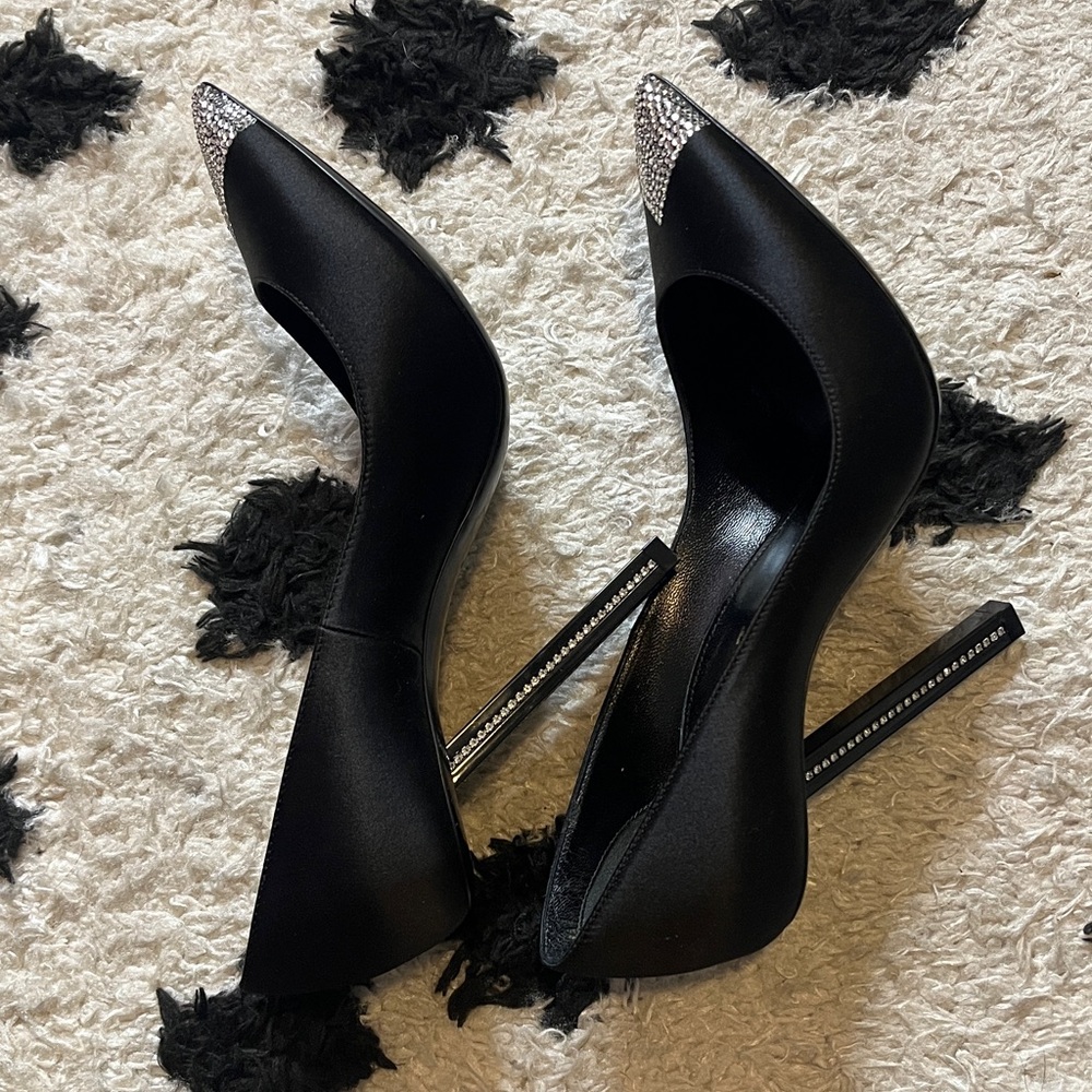 Saint Laurent size 37 silk black crystal embellished heels - Picture 12 of 13